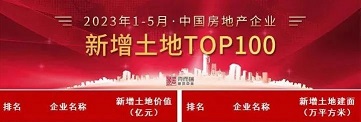2023年1-5月中國(guó)房地產(chǎn)企業(yè)新增土地TOP100排行榜，九巨龍以27.8萬(wàn)平方米的新增土地建面成功登榜